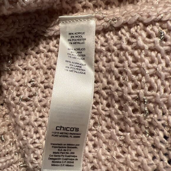 Chicos Sweater Size 1 Women's Blush Pink Long Chunky Knit Gold Metallic Pullover - Picture 8 of 9